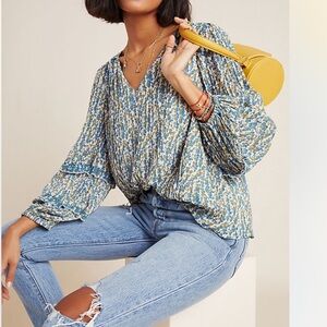 Maeve Anthropologie Avery Pleated Peasant Blouse
